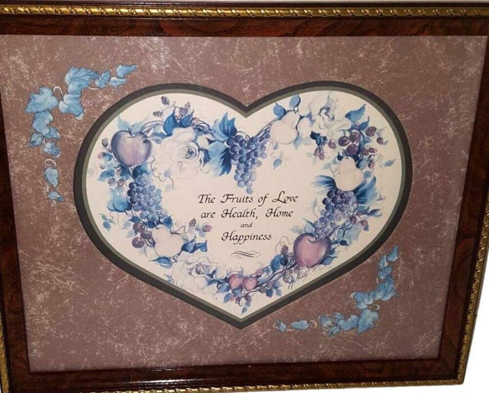 Vintage Retired Homco Home Interior The Fruits of Love 13”x 16” Framed Picture